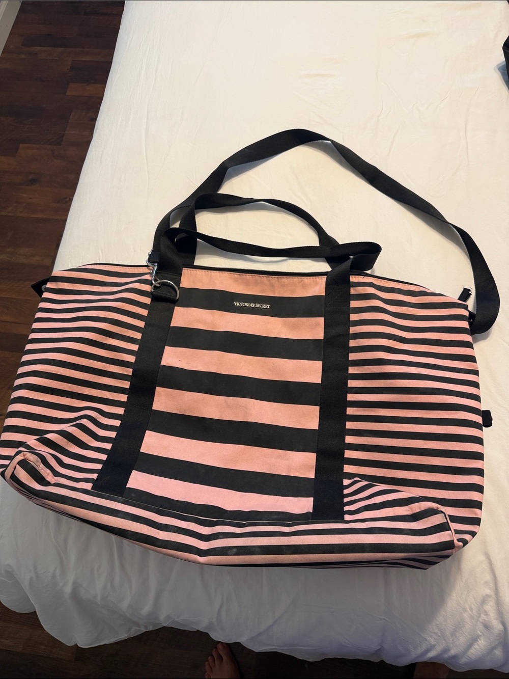 Victoria's Secret Pink and Black Striped Travel Tote